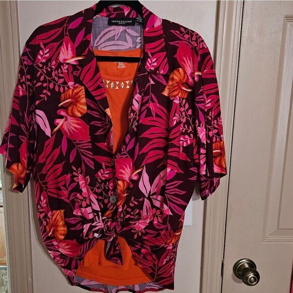 #292 IMPRESSIONS Lifestyle Beautiful Bold floral printed Top- Size: XL - Picture 1 of 6